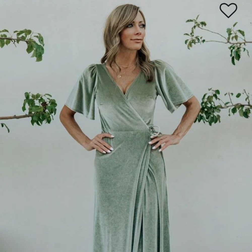Baltic born velvet wrap dress in sage